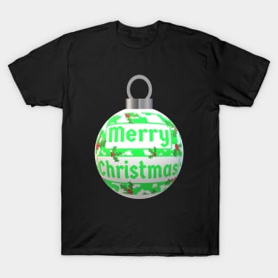 Christmas Tree Ornament with Merry Christmas, Green and White Peppermint and Red Holly Berries T-Shirt